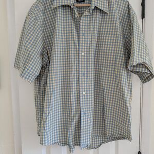 Izod Men's Blue Yellow Plaid Short Sleeve 100% Cotton Button Up Shirt Size XL